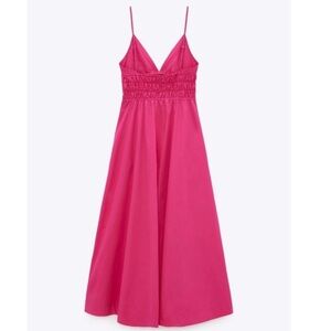 ZARA pink Poplin gathered dress S